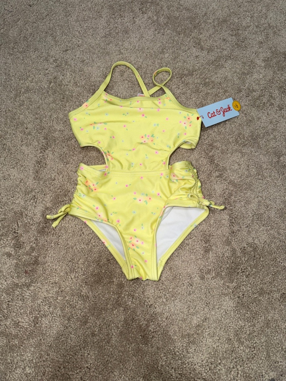 Cat & Jack Yellow Floral Cutout One-Piece Swimsuit with Pink & Blue Accents